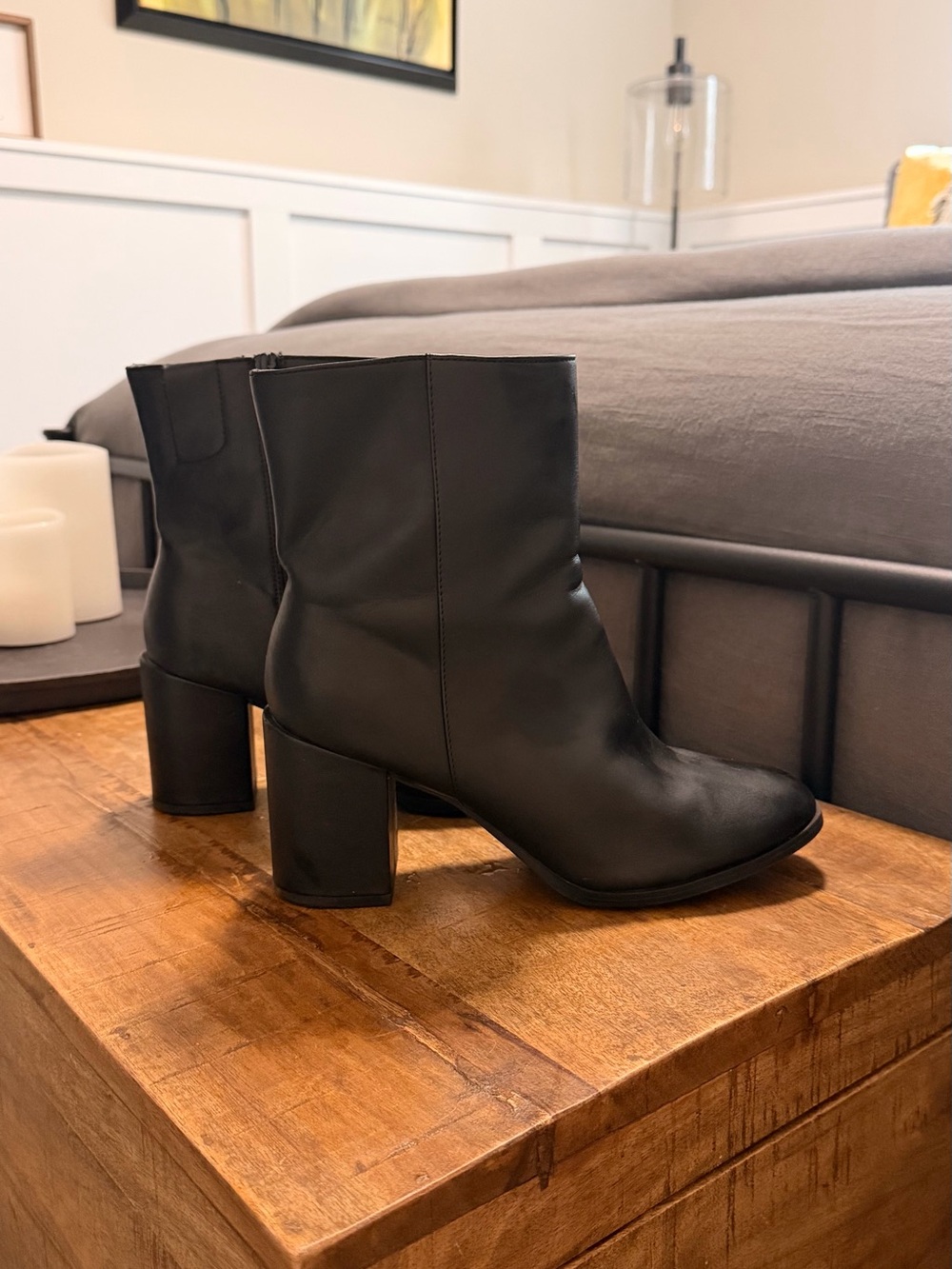 a new day Black Mid-Heel Leatherette Ankle Boots